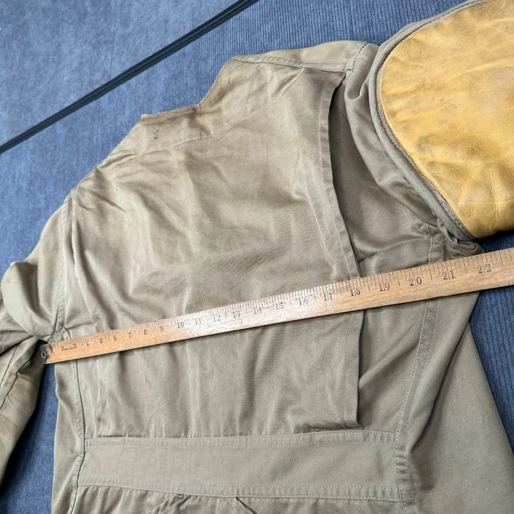Vintage 10-X Shooting Jacket Tan Cotton Twill Leather Recoil Pad Mens 44 L